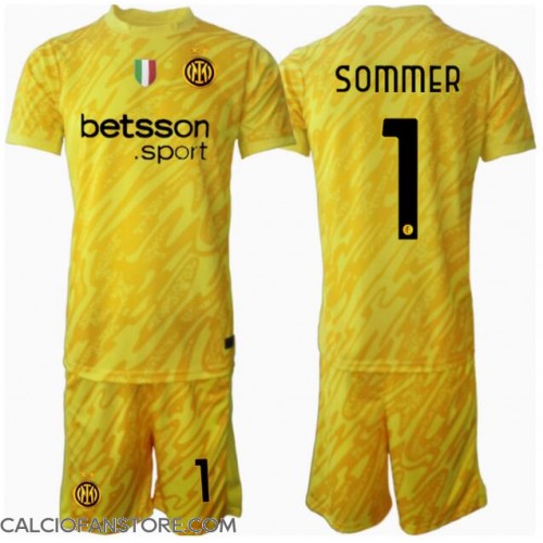 Maglia Calcio Inter Milan Yann Sommer #1 Portiere Seconda Divisa Bambino 2024-25 Manica Corta (+ pantaloncini)